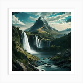 Waterfall In The Mountains 15 Art Print