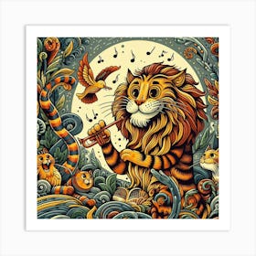 Tiger Playing The Trumpet Art Print