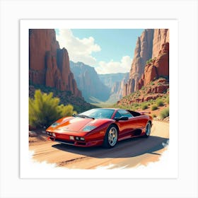 Lamborghini Reventón With A Watercolor Dramatic Canyon View 1 Art Print