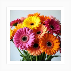 A Bouquet Of Bright, Cheerful Gerbera Daisies In Assorted Colors 3 Art Print