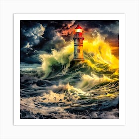 Lighthouse In The Storm Art Print