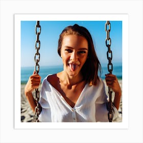 Young Woman On A Swing Art Print
