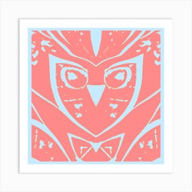 Abstract Owl Warm Orange And Pastel Blue Art Print