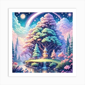 A Fantasy Forest With Twinkling Stars In Pastel Tone Square Composition 215 Art Print