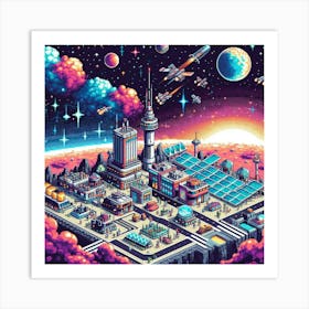8-bit space colony 1 Art Print