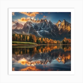 Mountains Reflected In A Lake Art Print