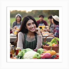 Asian Woman Having A Picnic Art Print