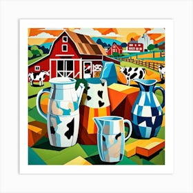 Abstract Dairy Scene Cubism Style Art Print