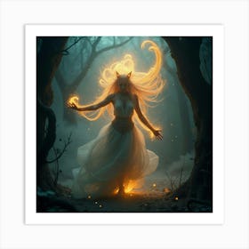 Fairy Girl In The Forest Art Print