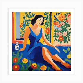 Woman In A Blue Dress 3 Art Print