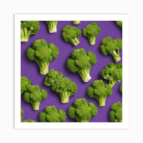Broccoli On Purple Background Art Print