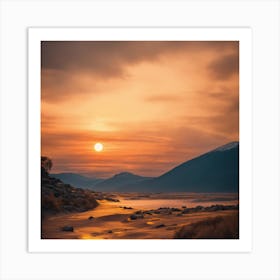 Sunset Over A River Art Print