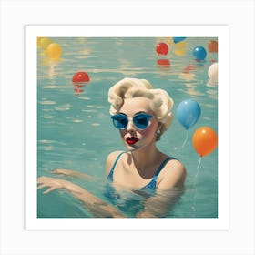 Marilyn Monroe In Water With Ballons Art Print