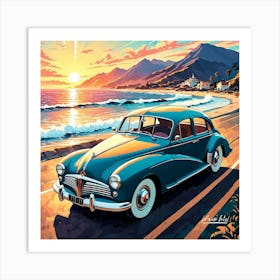 Vintage Car At Sunset ,car art print Art Print