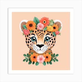 Floral Baby Cheetah Nursery Illustration (31) Art Print