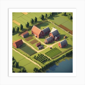 Farm In Isometric Style Art Print