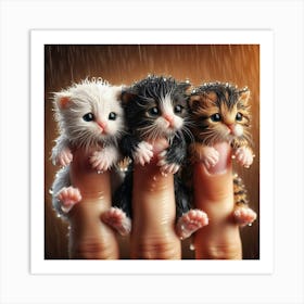 Little Kittens On A Finger Art Print