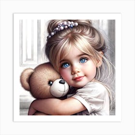 Little Girl With Teddy Bear 3 Art Print