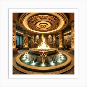 A Central Fire And Water Feature In A Unique Resta Art Print