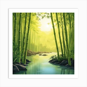 A Stream In A Bamboo Forest At Sun Rise Square Composition 328 Art Print