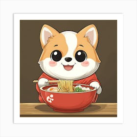 Corgi Eating Ramen Art Print