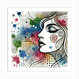 Girl With Colorful Splatters Art Print