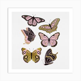 Texas Butterflies   Blush And Gold Square Art Print