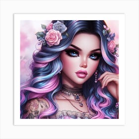 Pretty Girl With Tattoos Art Print