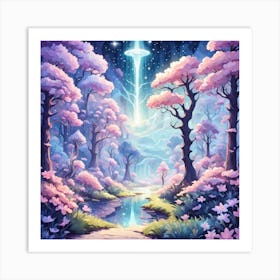 A Fantasy Forest With Twinkling Stars In Pastel Tone Square Composition 132 Art Print