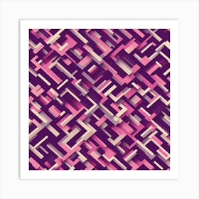 A Pattern Featuring Abstract Geometric Shapes With Edges Rustic Purple And Pink, Flat Art, 105 Art Print