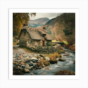 Thatched Cottage By The Stream Art Print