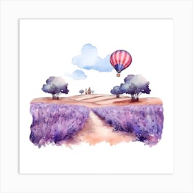 Lavender Field With Hot Air Balloon Art Print