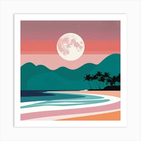 Full Moon At The Beach Art Print