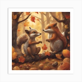 Two Squirrels In The Woods Art Print