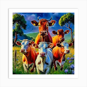 Cows In The Field Art Print