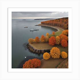 Autumn Trees On The Shore Art Print