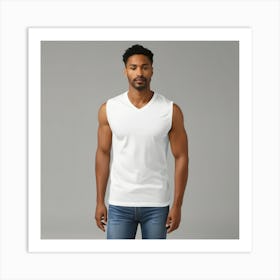 Man Wearing A White T - Shirt Art Print