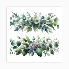 Watercolor Floral Border Art Print