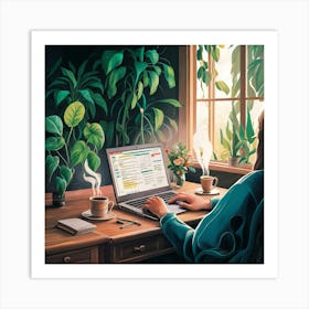 Woman Working On Laptop Art Print