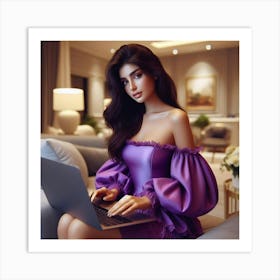 Sexy Woman With Laptop 8 Art Print