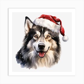 Husky Dog In Santa Hat 4 Art Print