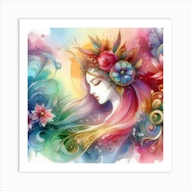 Woman With Flowers In Her Hair 3 Art Print