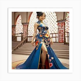 Chinese Woman In Blue Dress Art Print