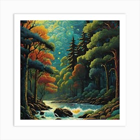 Starry Night In The Forest Art Print