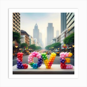 Love Balloons In The City Art Print