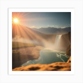 Sunrise Over A Waterfall Art Print