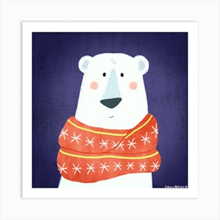 Polar Bear With Scarf Square Art Print