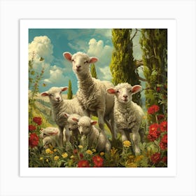 Lambs In The Meadow Art Print