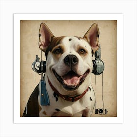 Dog With Headphones Art Print