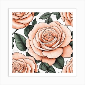 Peach Roses Seamless Pattern 4 Art Print